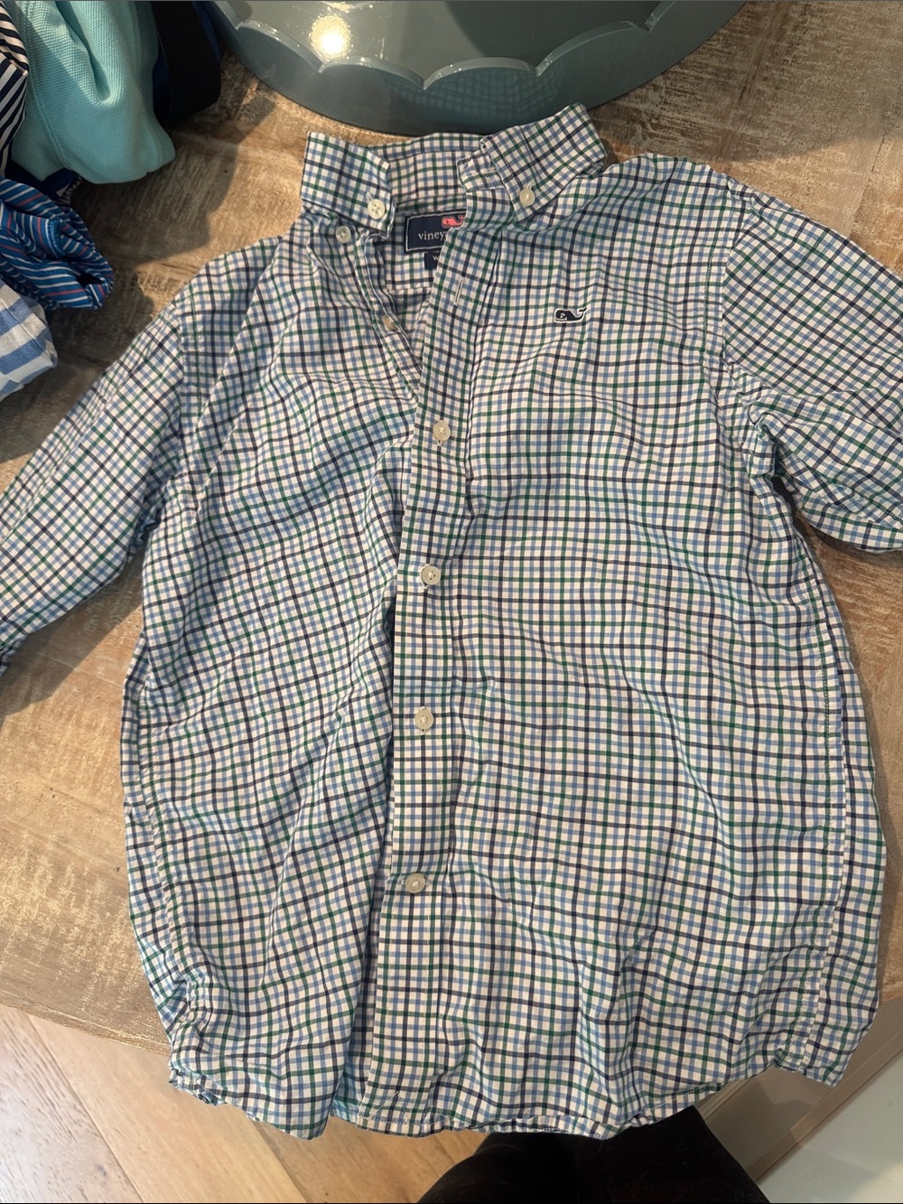 Vineyard Vines Green and Blue Plaid Button-Down Shirt